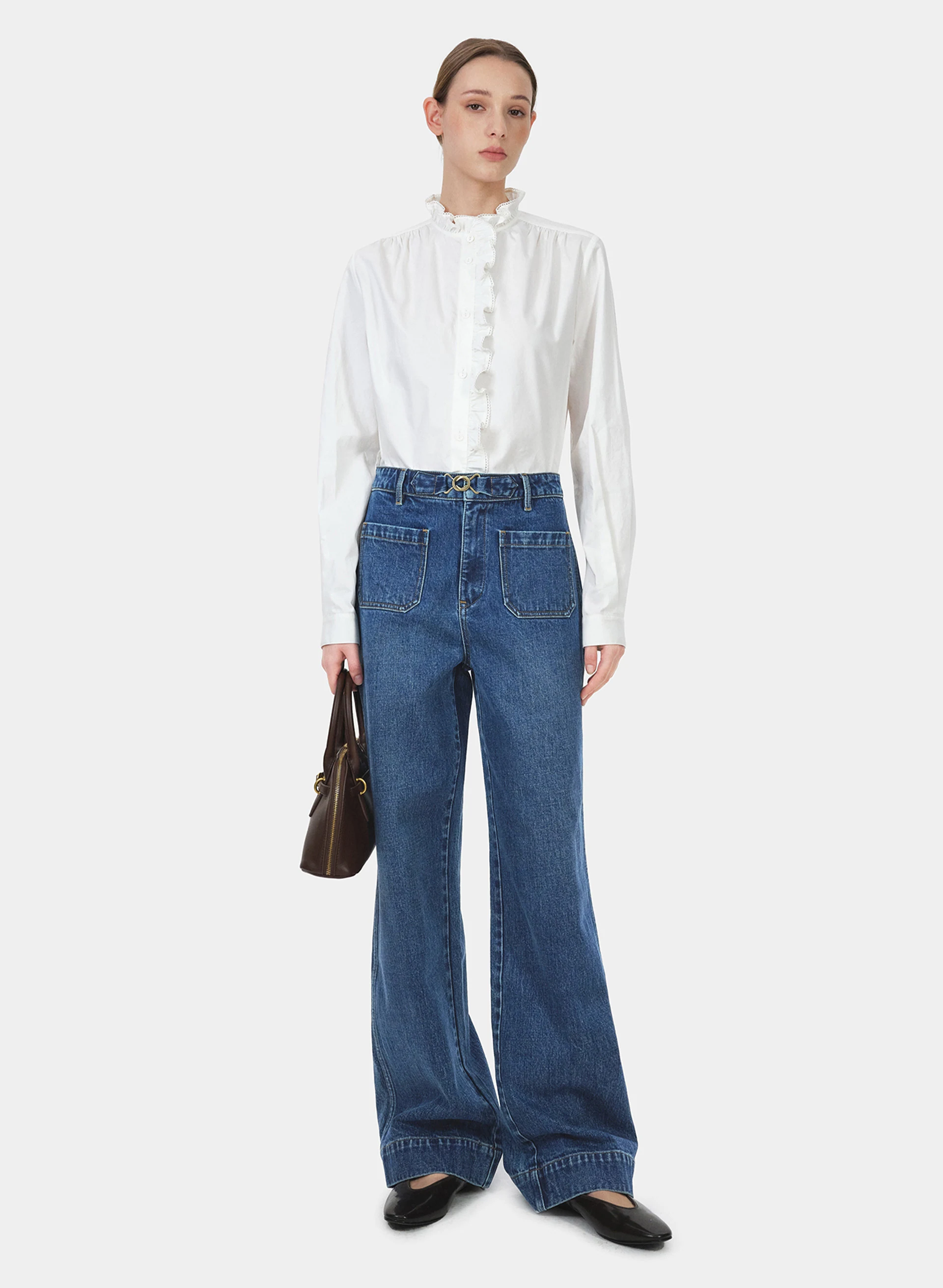 Front-Pocket Wide-Leg Jeans in Denim Blue