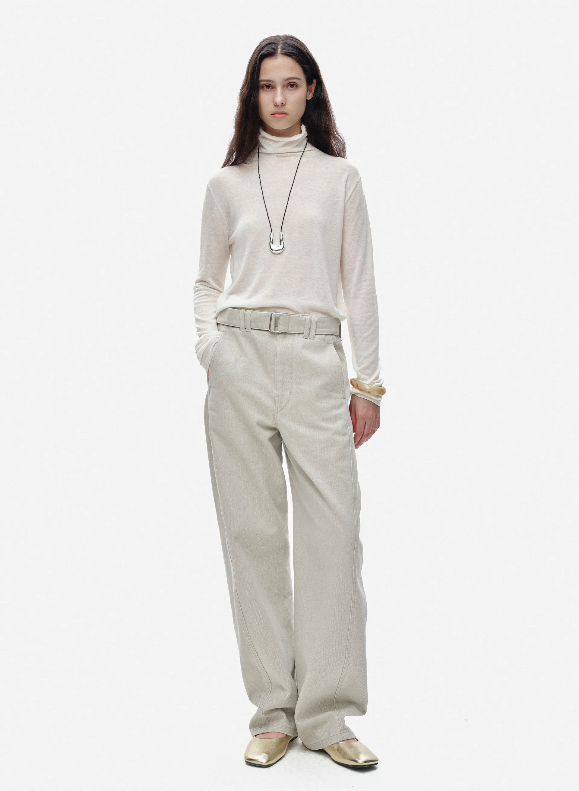 Easy-Care Cashmere-Blend Cowl-Neck Sweater in Cloud White
