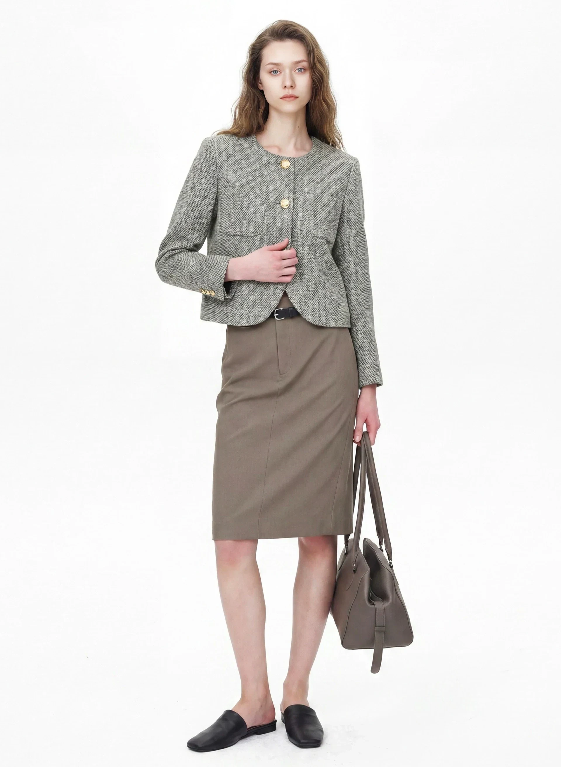 Textured Wool-Blend Cropped Jacket in Pine Green