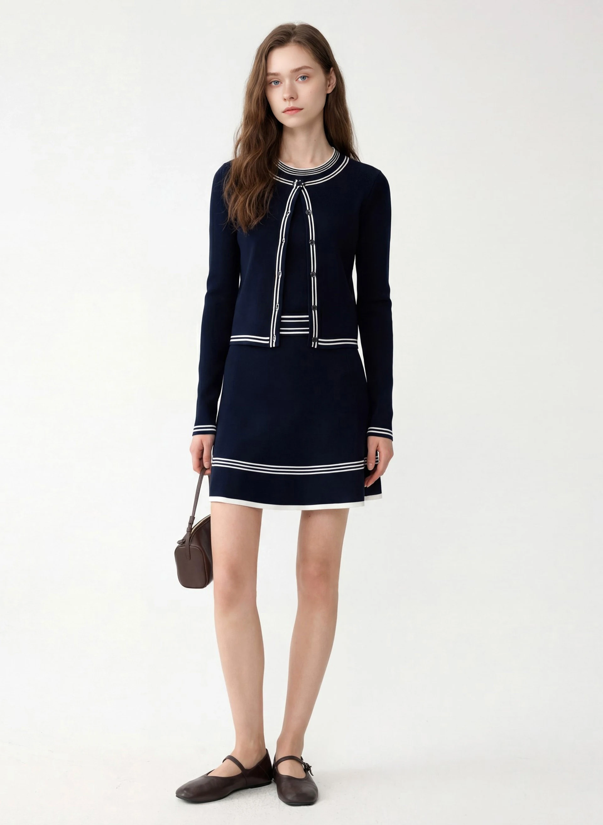 Machine-Washable Striped Knit Cardigan in Collegiate Navy