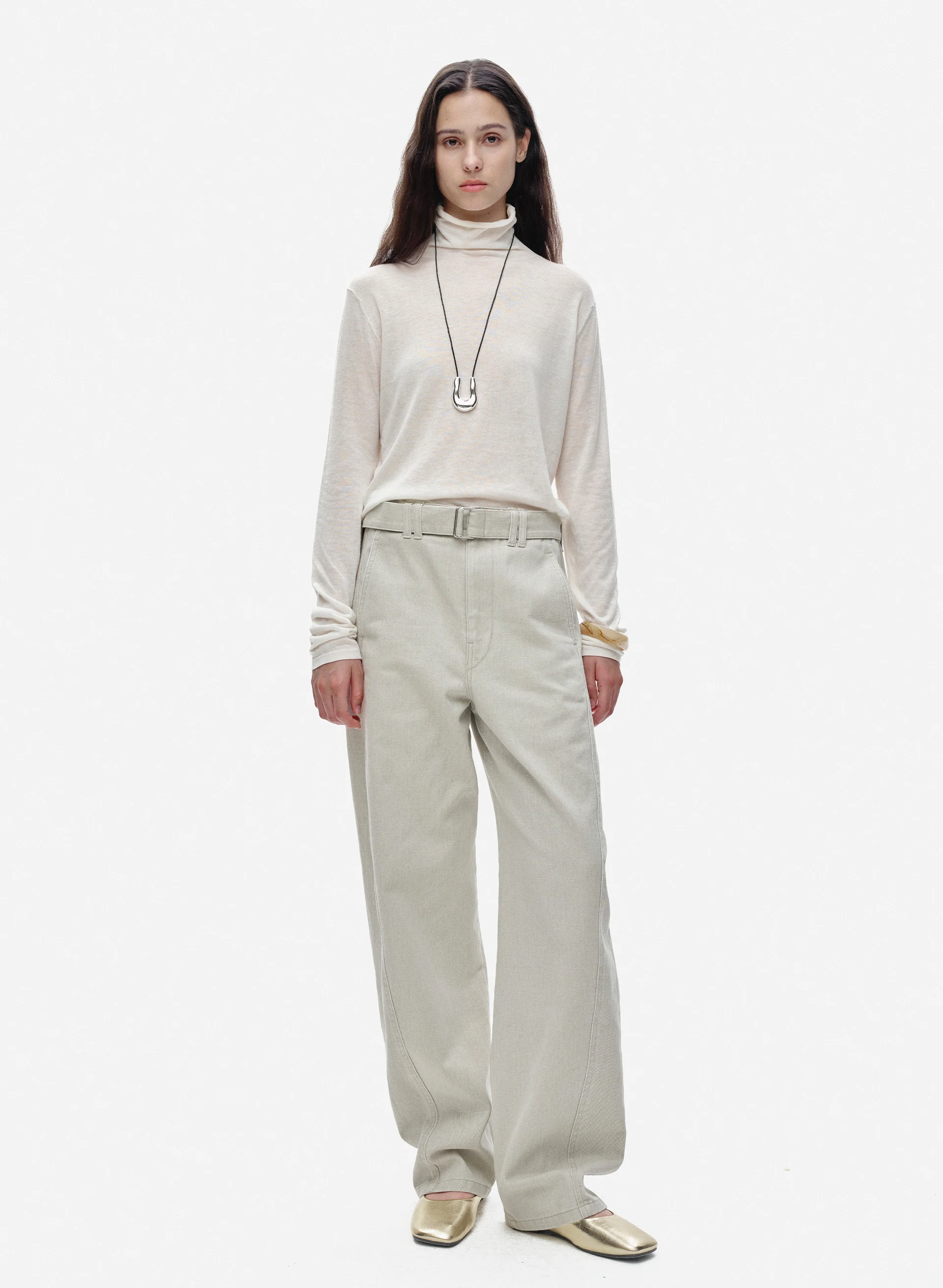 Cotton Barrel-Leg Jeans in Misty Gray