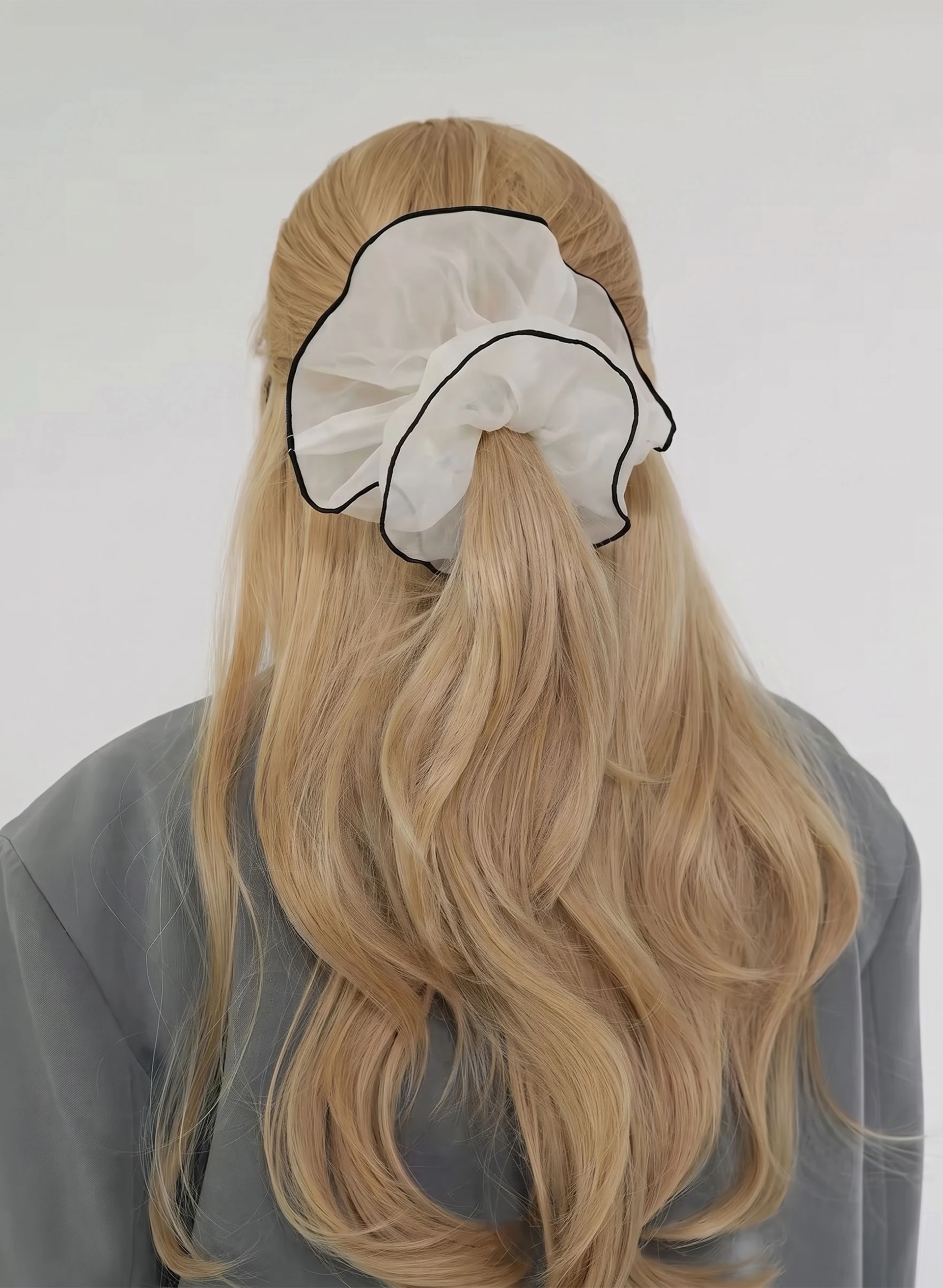 Silk Scrunchie in Ivory / Black Trim