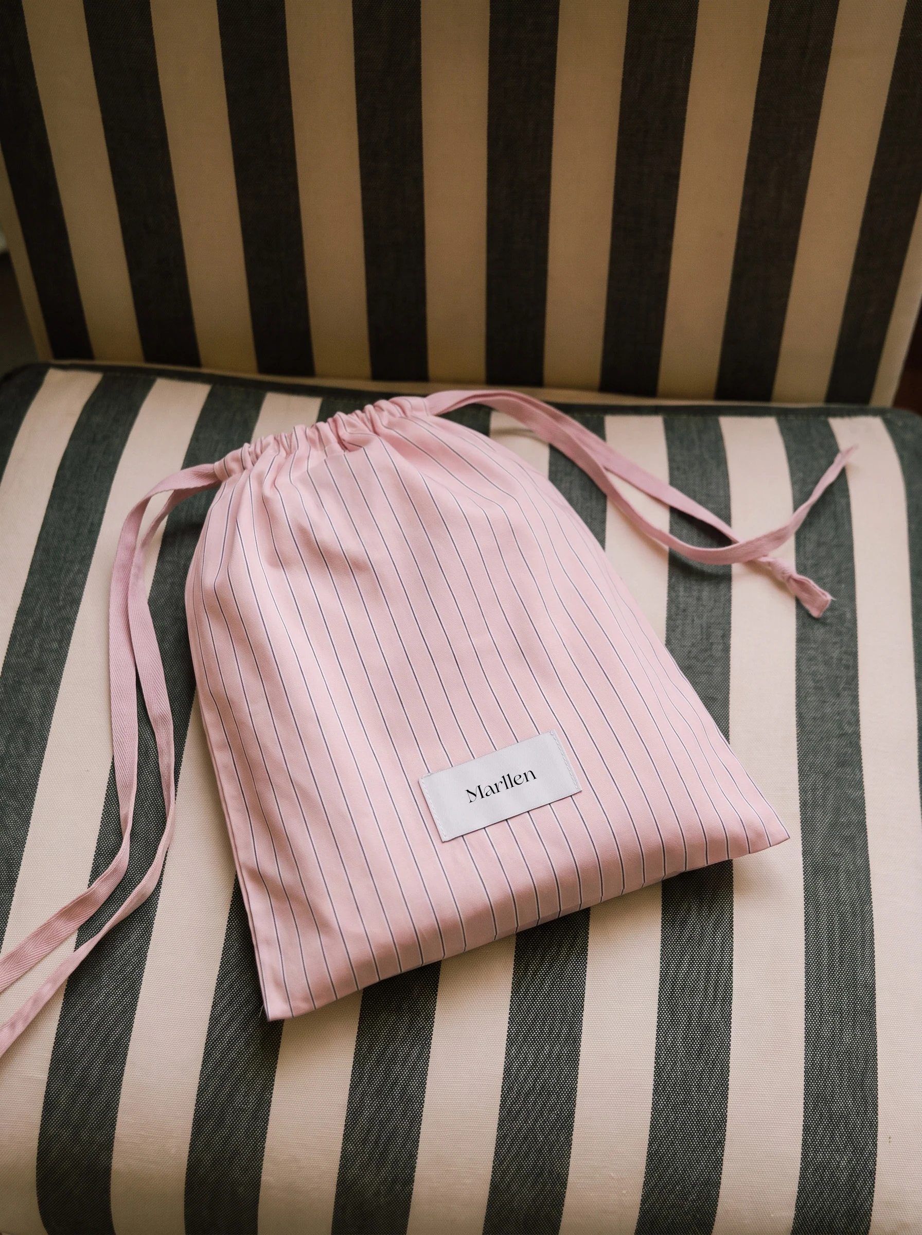 Marllen Striped Drawstring Dust Bag in Pink